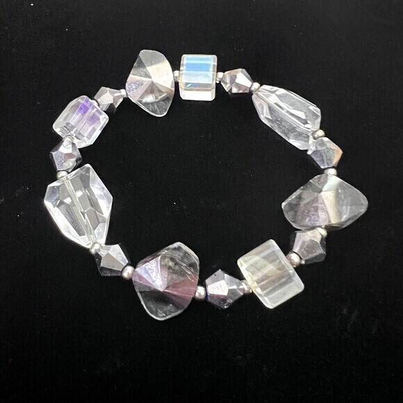 PREMIER DESIGNS Long Silver Tone Ice Crystal Bead Necklace and Bracelet 48" + 3" - Picture 8 of 12